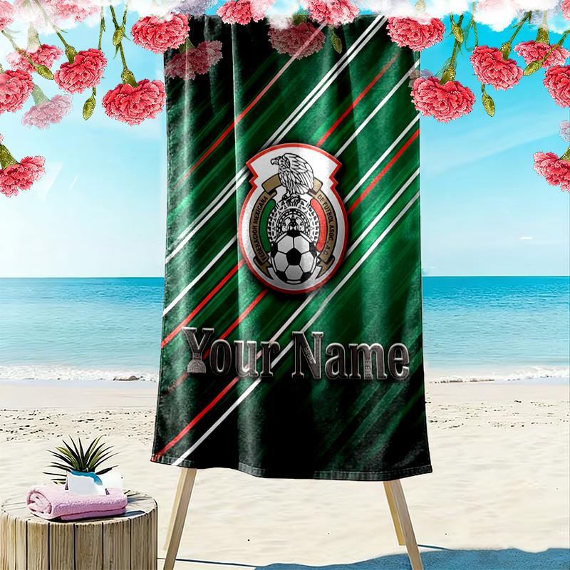 Name Custom Logo Mexico American Football Print Beach Towel, Large Soft Quick Dry Towel for Beach Camping Swimming