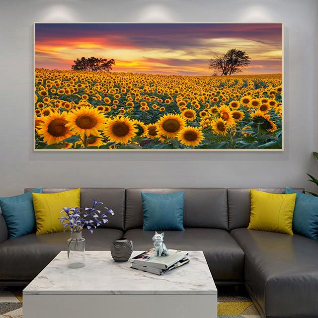 Vintage Canvas Painting Flower Sea Wall Art Pictures For Living Room Lavender Sunflower Landscape Posters Indoor Home Decoration