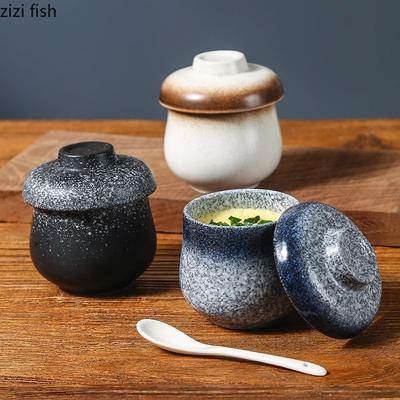 Retro Keramikschüssel mit Deckel Restaurant Gedämpfte Eierschüssel Dessertschüssel Suppenschüsseln Teeschalen Molekulare Lebensmittel Spezialität Geschirr