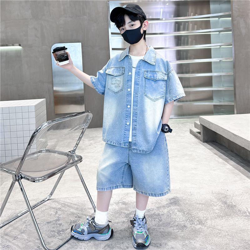 Children's Boys' Summer Denim Suit Summer Two-piece Set Thin Design Summer Short Design