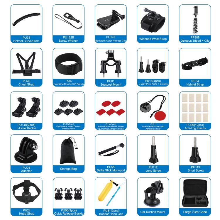 PULUZ 50 in 1 Accessories Total Ultimate Combo Kits with EVA Case  for GoPro, Insta360, DJI and Other Action Cameras