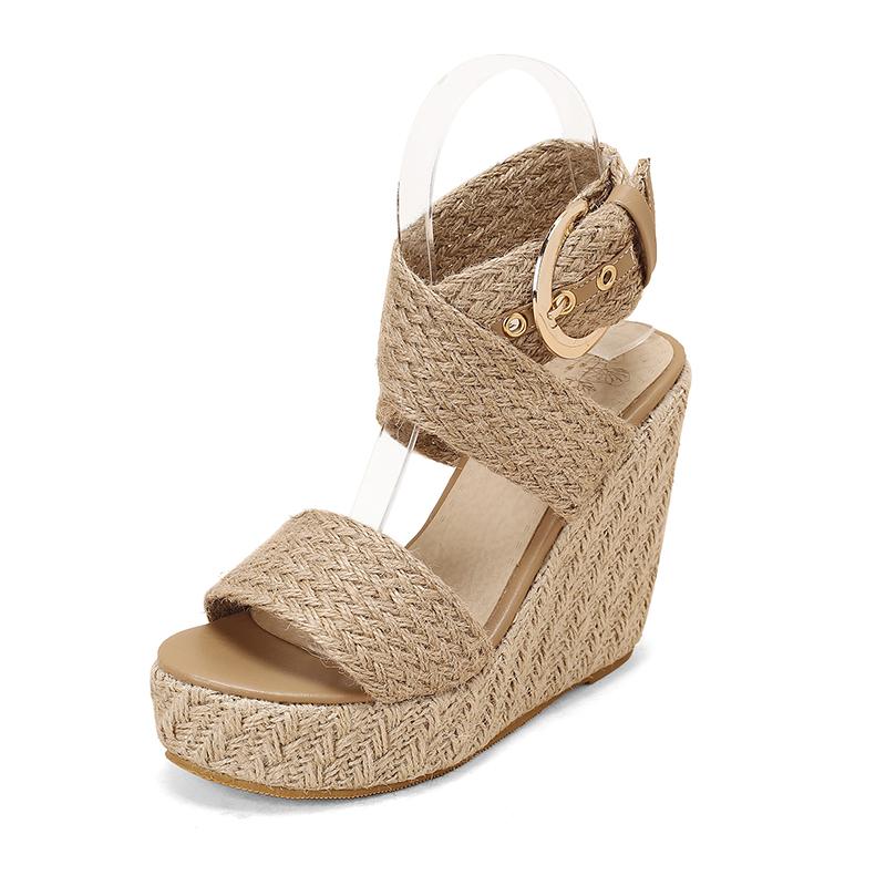 Bohemia Beach Dress Sandals Women's Summer Wedges Shoes Straw Platform Ankle Strap Casual Footwear
