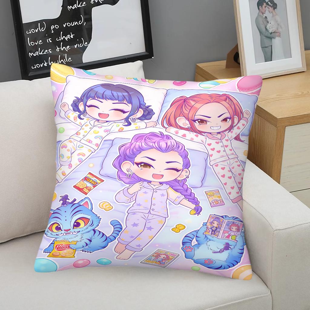 Kpop Style Throw Pillow Decorative Cushion Cute Chibi Anime Girl Pajama Snack Print Polyester Pillow For Sofa Bedroom Fans Home Decor