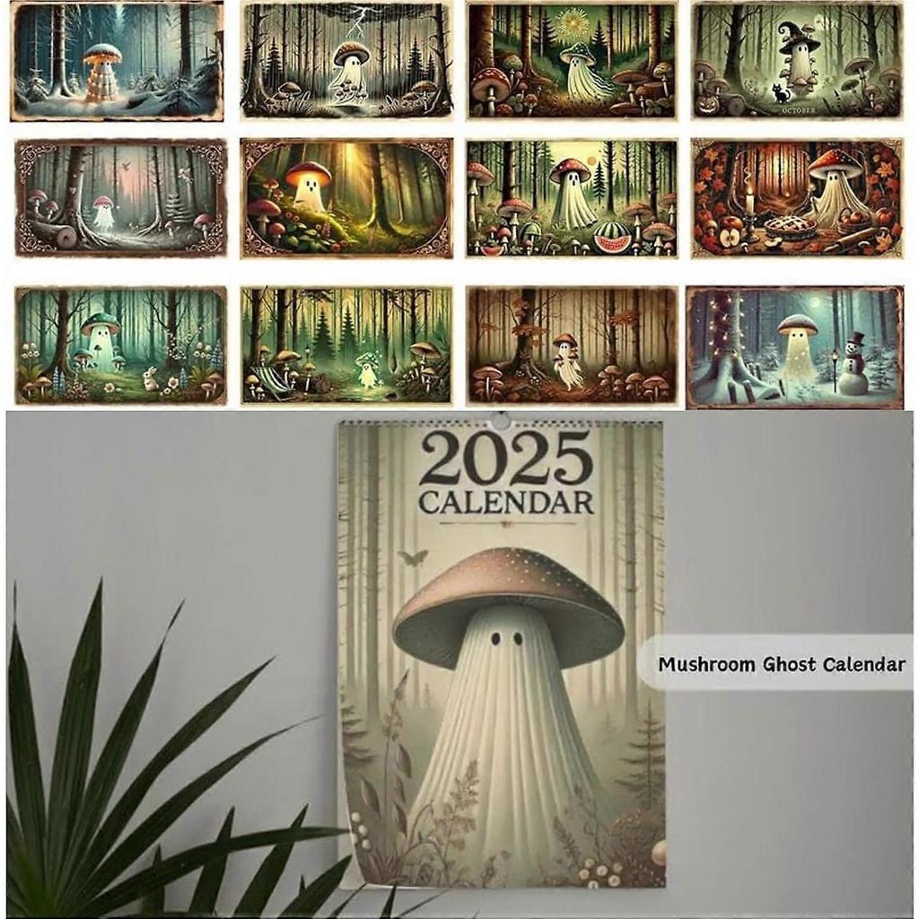 Mushroom Ghost 2025 Calendar, 8.5 * 11" Vintage Cottage Core Ghost Calendar