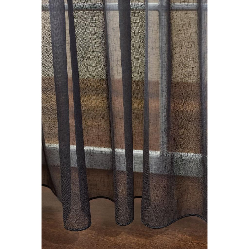 Anthracite Non-iron Linen Plain Tulle Curtain Geneva Pleatless Drawstring Extrafor