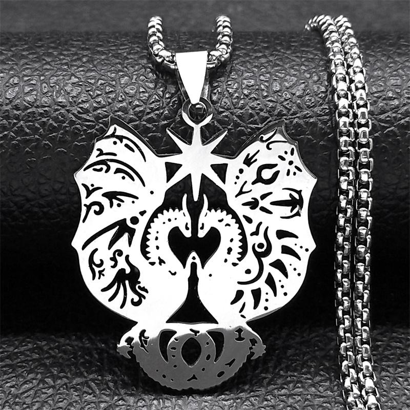Doppelter Fliegender Drache Anhänger Halskette für Damen Herren Edelstahl Silber Farbe Glücksbringer Sternenkette Schmuck colar NZZZ513S2