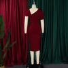 Women Fashion Elegant Solid High Waist Hip Wrap Short Sleeve Midi Dress
