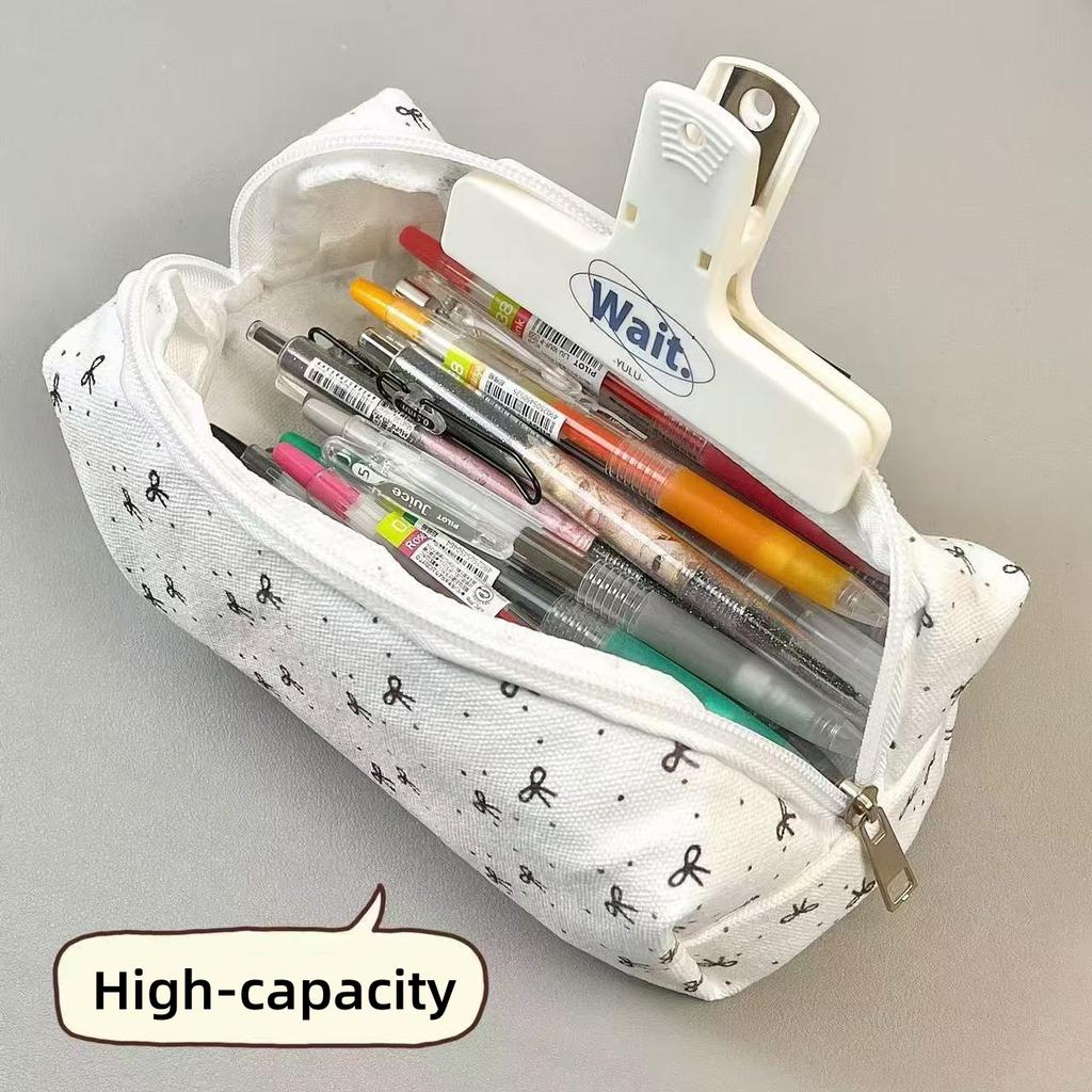 Polka Dot Shell Pencil Case Large Capacity Nylon Pen Bag Kawaii Cute Handheld Stationery Organizer For Girls Student Makeup Bag