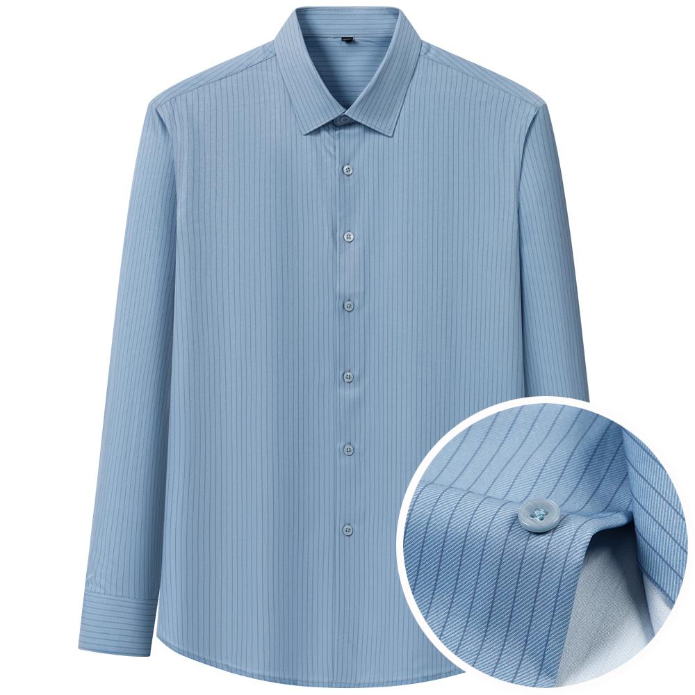 Men's Thin Comfortable Breathable Plaid Striped Dress Shirts, Long Sleeve Spread Collar Business Slight Stretch Button-up Shirt