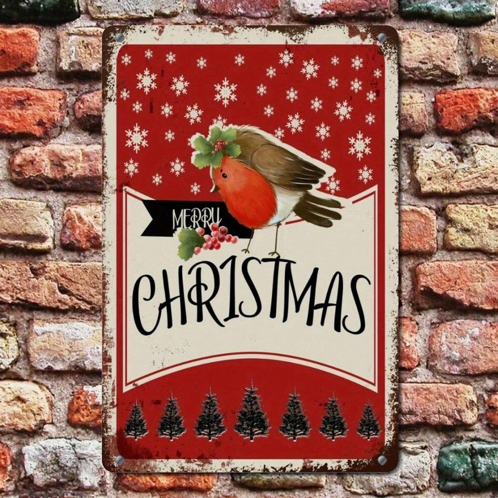 Vintage Tin Sign Snowman Christmas Wall Art Metal Decoration Gift