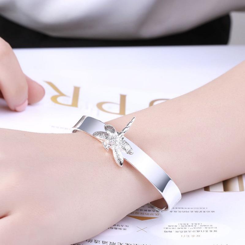 925 Sterling Silver Stylish Simple Dragonfly Bracelet Birthday Party Anniversary Gift Daily Wear