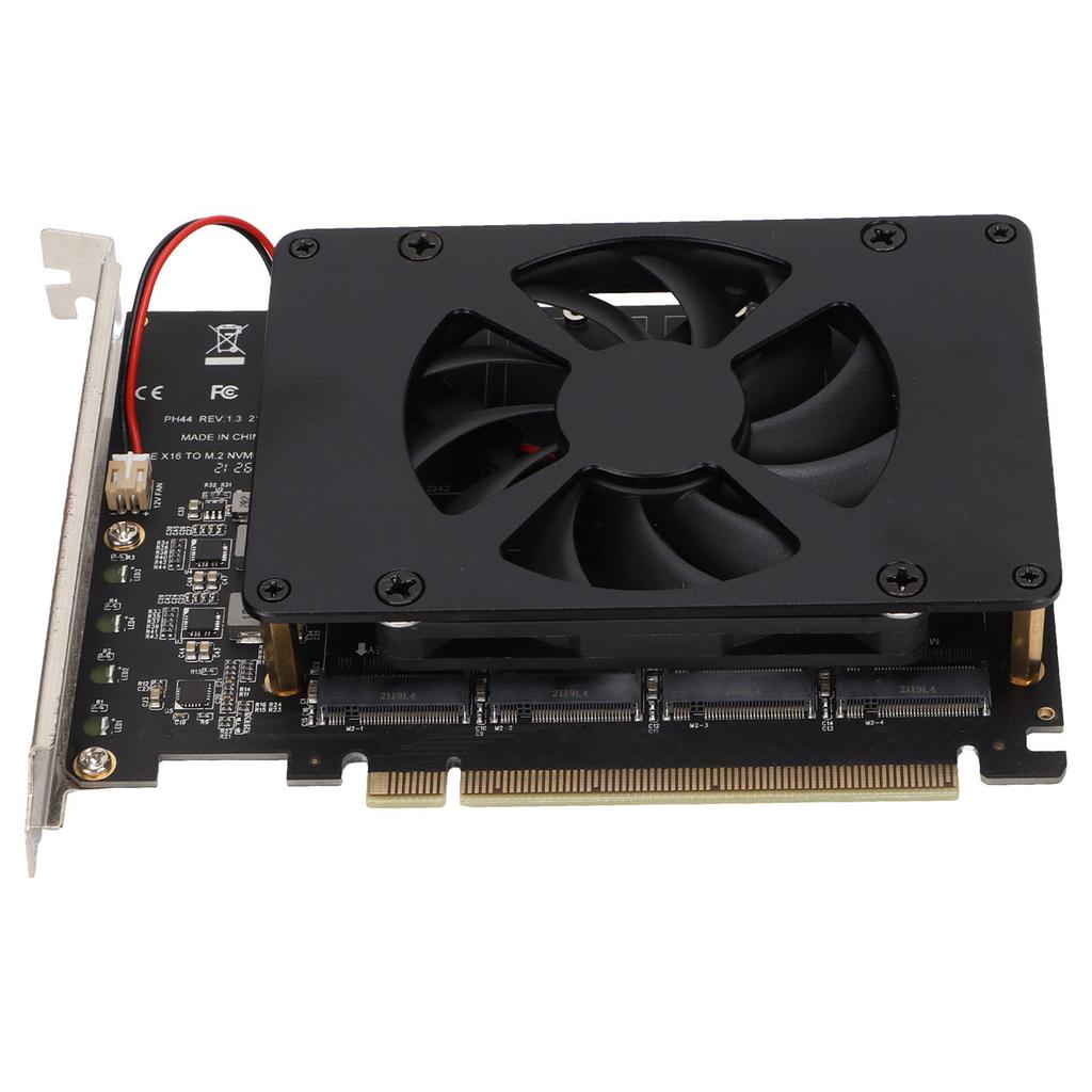 Adapter Card NVME M.2 To PCIE X16 4 Ports 32Gbps Expansion Card Computer Accessories with Enhanced Cooling Fan