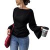 Spring Summer New Women's Solid Color Waist Cinched Boat Neck Flared Long Sleeve T-shirt Casual Fashion Streetwear Top