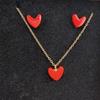 Liu Yifei Red Heart Necklace & Earrings Set, 18k Gold-Plated Heart Pendant with V-Shaped Clavicle Chain.