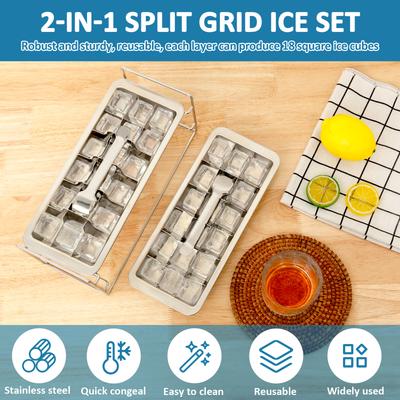 2 Layer 36 Slot Stainless Steel Ice Cube Tray Removable Ice Cube Maker Mold for Cocktail, Coffee Fruit Juice Drink