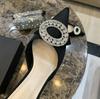 Fashion French High-Heeled Women'S 2025 Satin Rhinestone Toe Cap Slippers With Pointed Tips And Thin Heels, Stylish Small Single Shoes