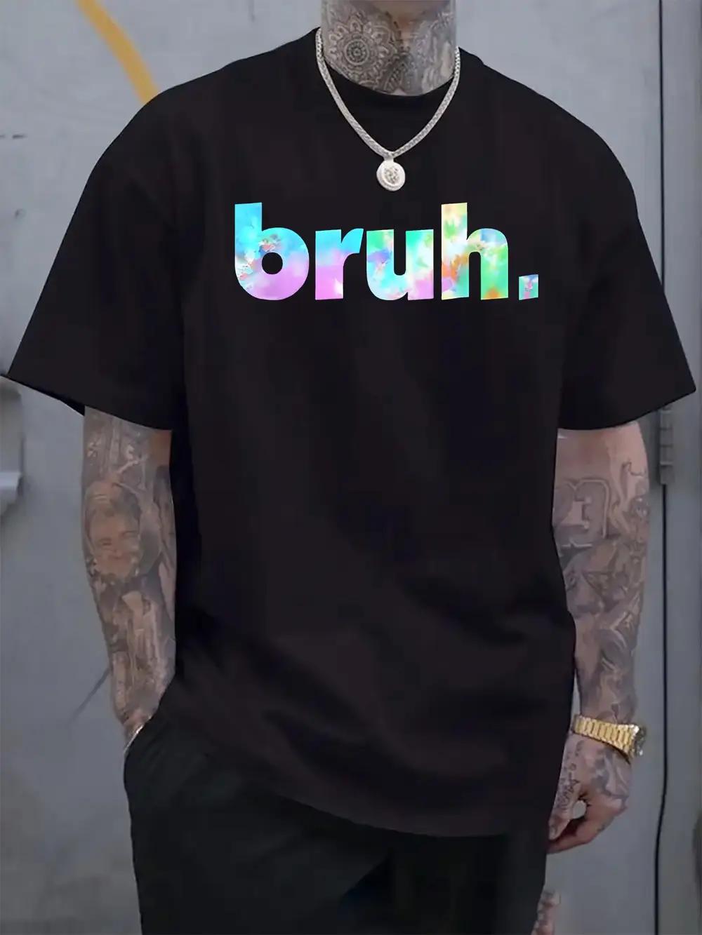 

Casual Bruh Graphic T-shirt - Colorful Gradient Print S