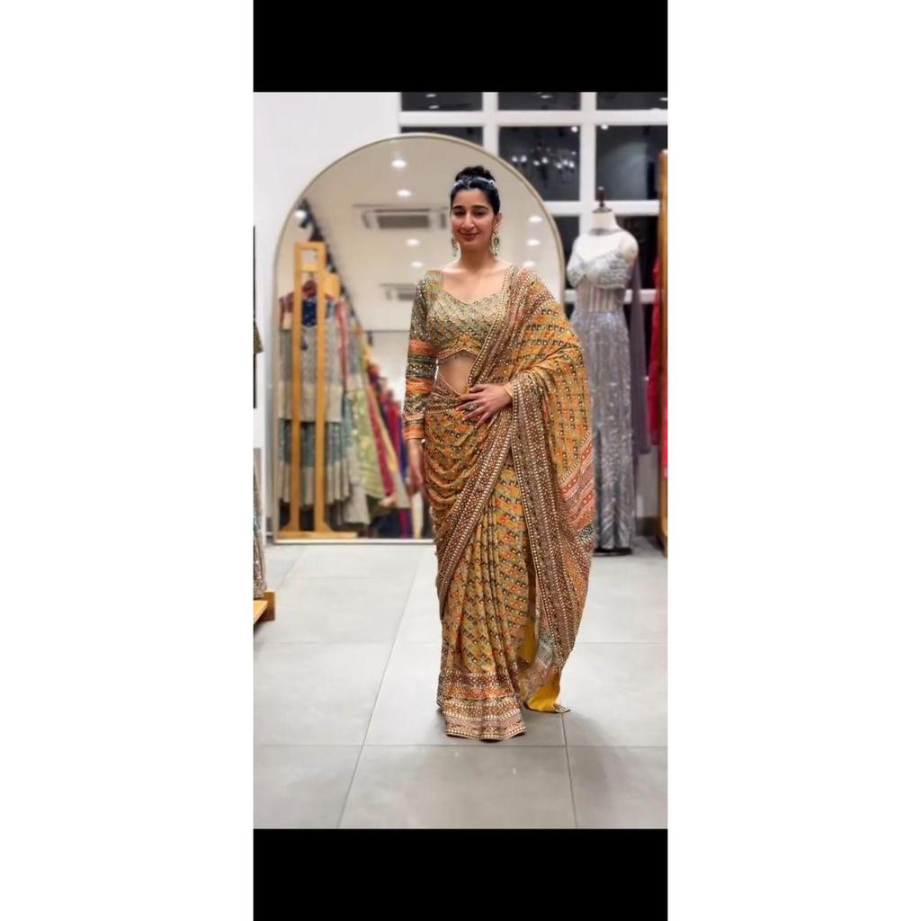 New Launch – Premium Chinon Silk Saree with Elegant Real Mirror Work Collection
