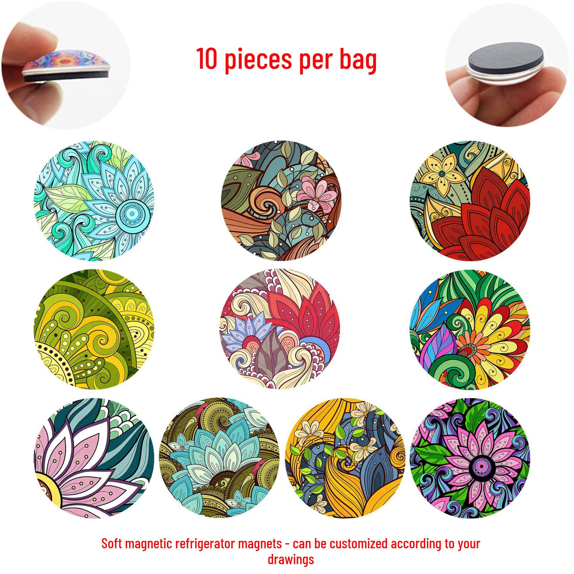 

Colorful Abstract Flower Art Glass & Soft Magnetic Refrigerator Magnets for Home Decor 25 mm fridge magnets set of 10 (BGM596)
