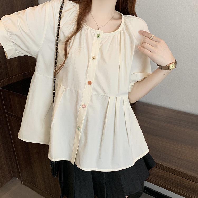 

Plus Size Women s Fashion Round Neck Short Sleeve Slimming Loose Top for Summer 3XL абрикосовый