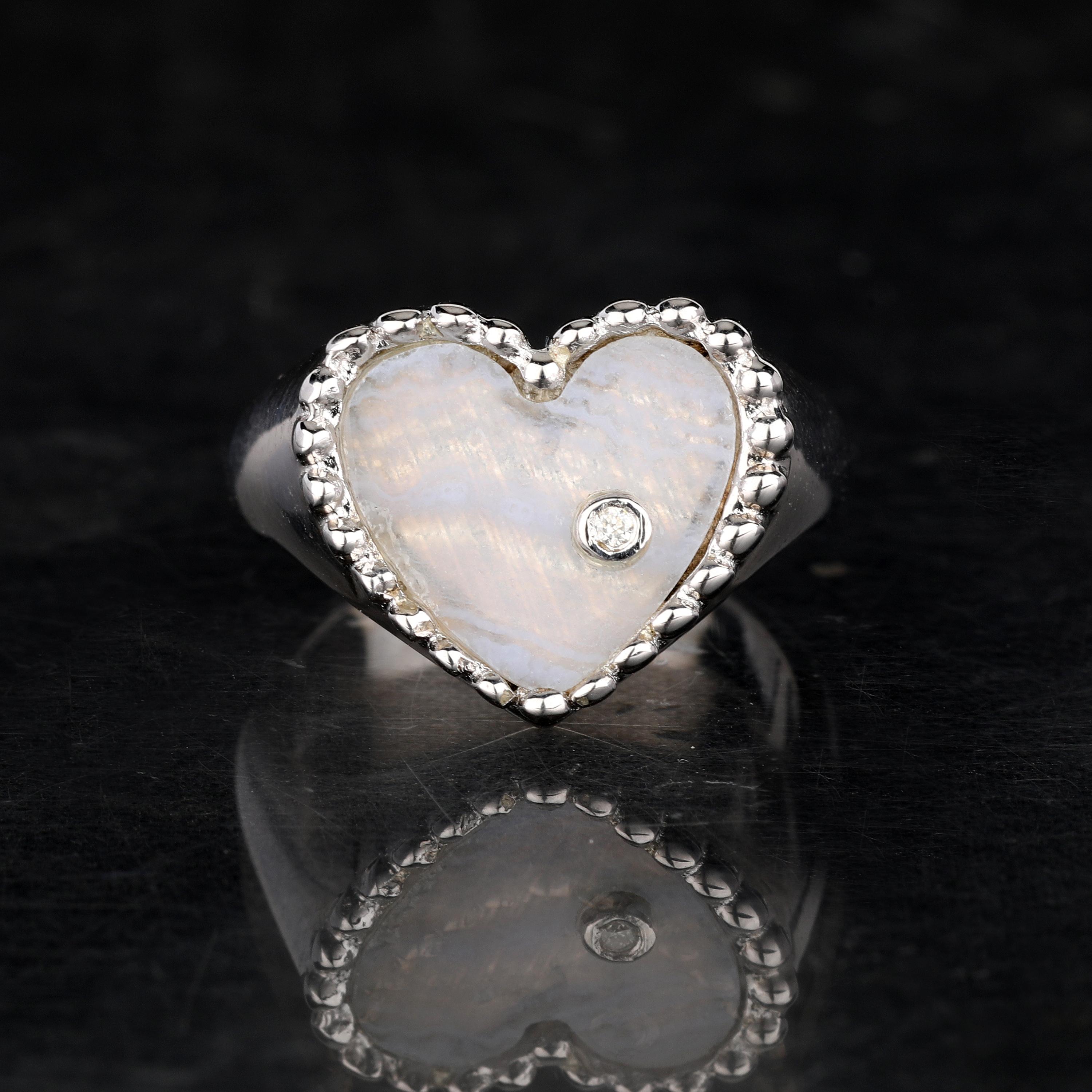 

925 Silver Blue Lace Agate Heart Ring Women Diamond Accent Jewelry Gift 7 білий