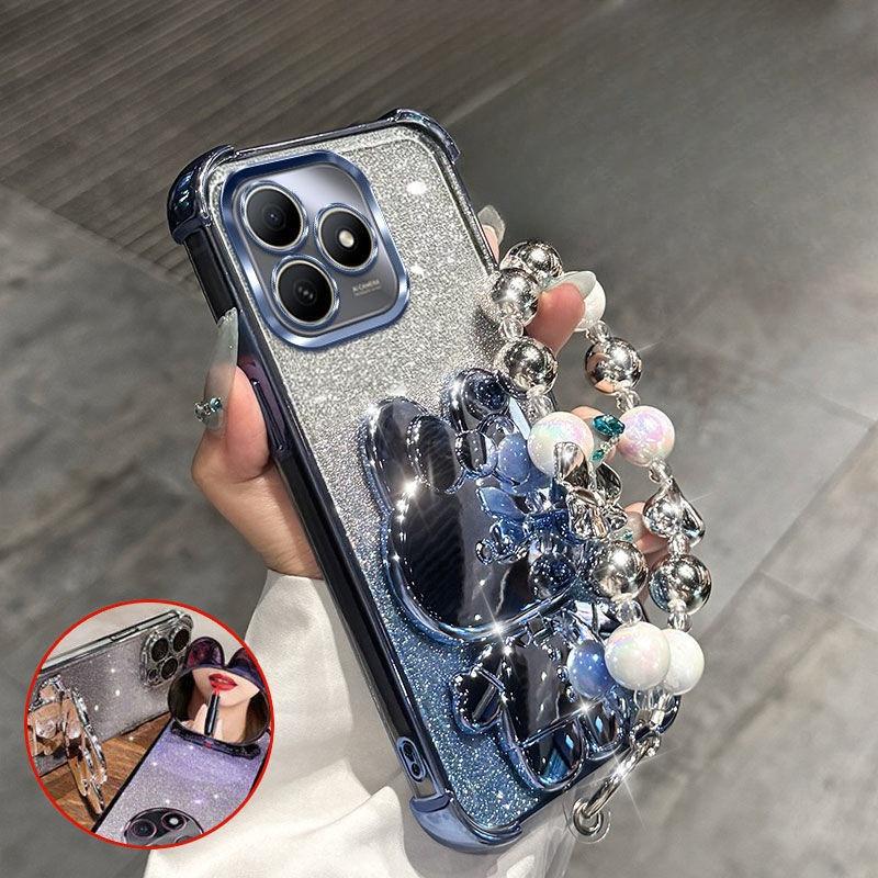 

Чехол для телефона с зеркальным кронштейном в виде кролика для Honor 400 pro 300 200 90 70 Lite X9C X9B С браслетом Амортизирующий чехол с воздушными подушками на четырех углах Case & Holder&Honor 400 Pro (Global) синий