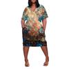 Summer Plus Size V Neck Short Sleeve Knee Pocket  Print Casual Dress For Women