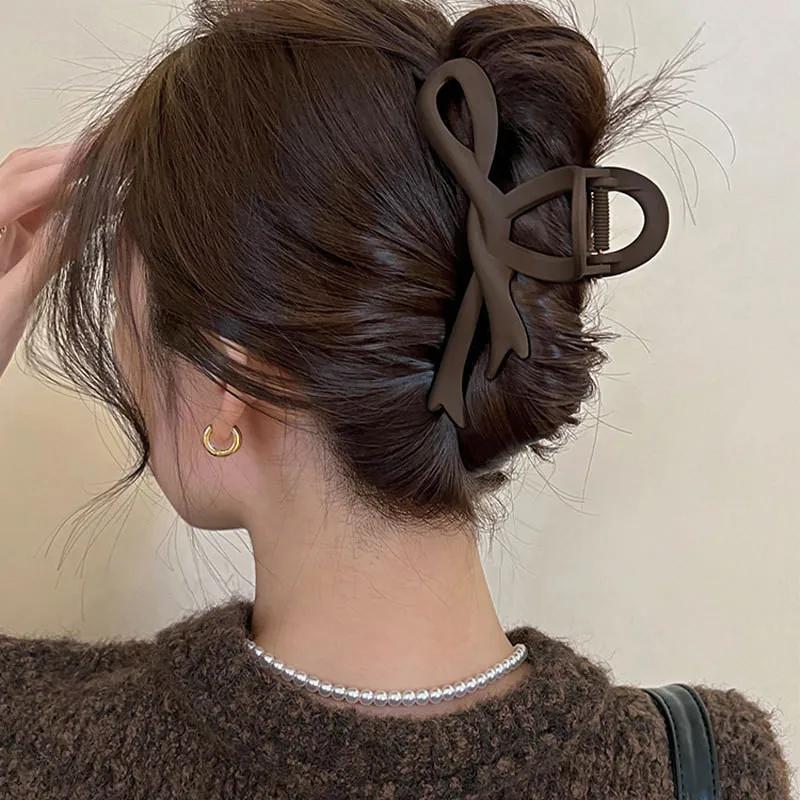 12CM Matte Hair Clips Vintage Ribbon Bow Hair Claws Crab Headwear Hairpins Shark Ponytail for Women Hair Accessories Barrettes