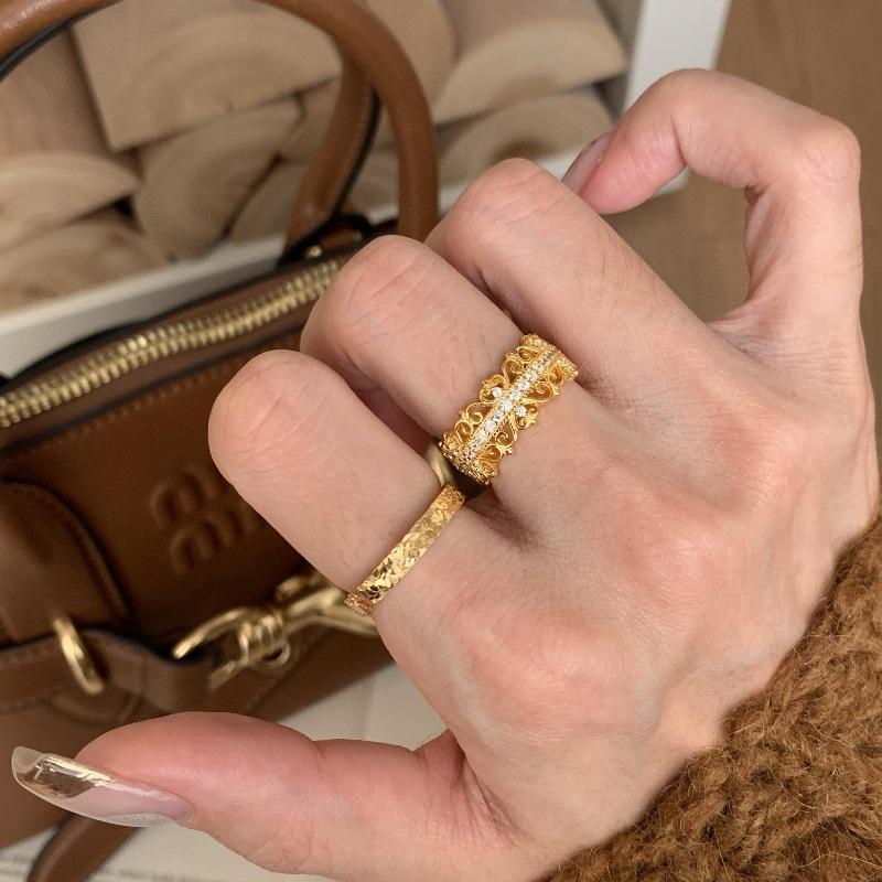 Light Luxury Retro Full Diamond Lace Crown Ring Medieval Court Style Heavy Industry Hollow Versatile Exquisite Luxury Index Finger Ring