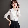 2025 Autumn Floral Long Sleeve Bowknot Chiffon Shirt - Slimming & Tummy Covering