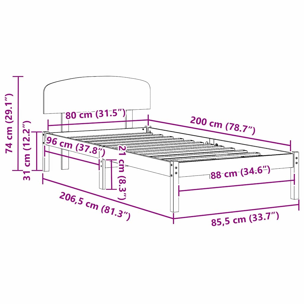 Bed Frame Wax Brown 80 x 200 cm Solid Pine Wood