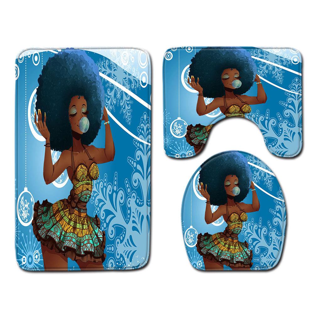 African Women'S Bathroom Floor Mat Three-Piece Bathroom Carpet Toilet Mat Set Doormat Bathroom Non-Slip Mat