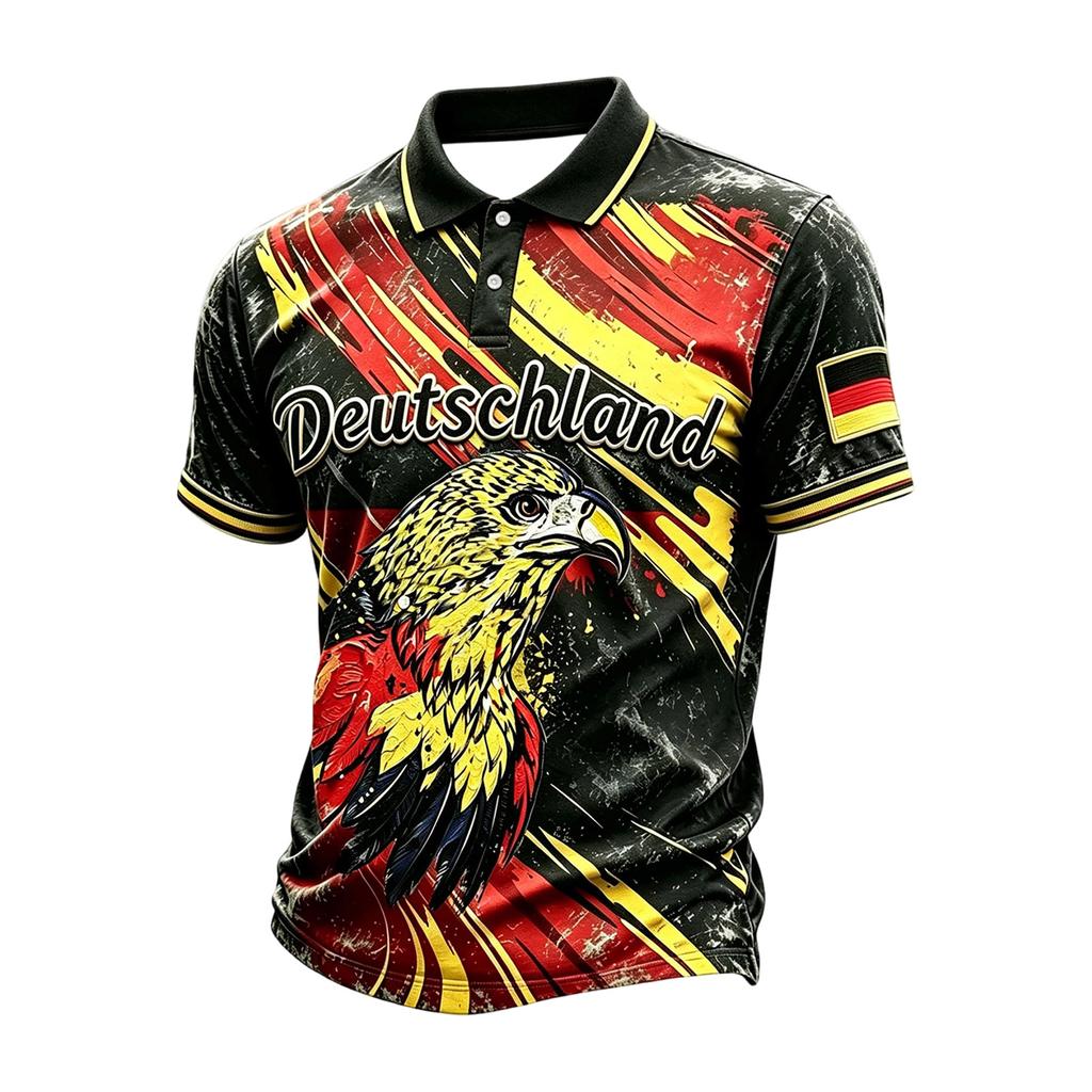 Men's Summer Short Sleeve Polo Shirt Printed Design with Collar Button Front Casual Fit Lightweight Breathable Fabric
