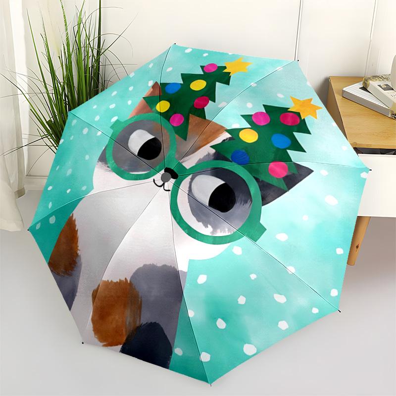 1pc Christmas CatAutomatic Folding Umbrella, Portable Collapsible Design, Casual Outdoor Accessory, for All Seasons021