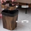 Retro Wood Grain Trash Can, Large Capacity, Creative Style, Plastic Press Ring, for Living Room or Bathroom.