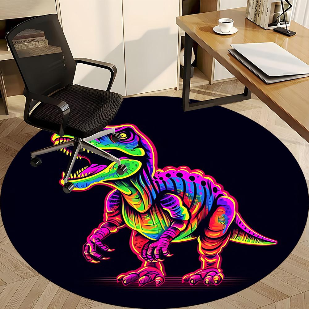 1pc Neon Dinosaur Chair Carpet for Office, Round Non-Slip Durable Large Size Office Carpet, Suitable for Office, Beautiful Decoration