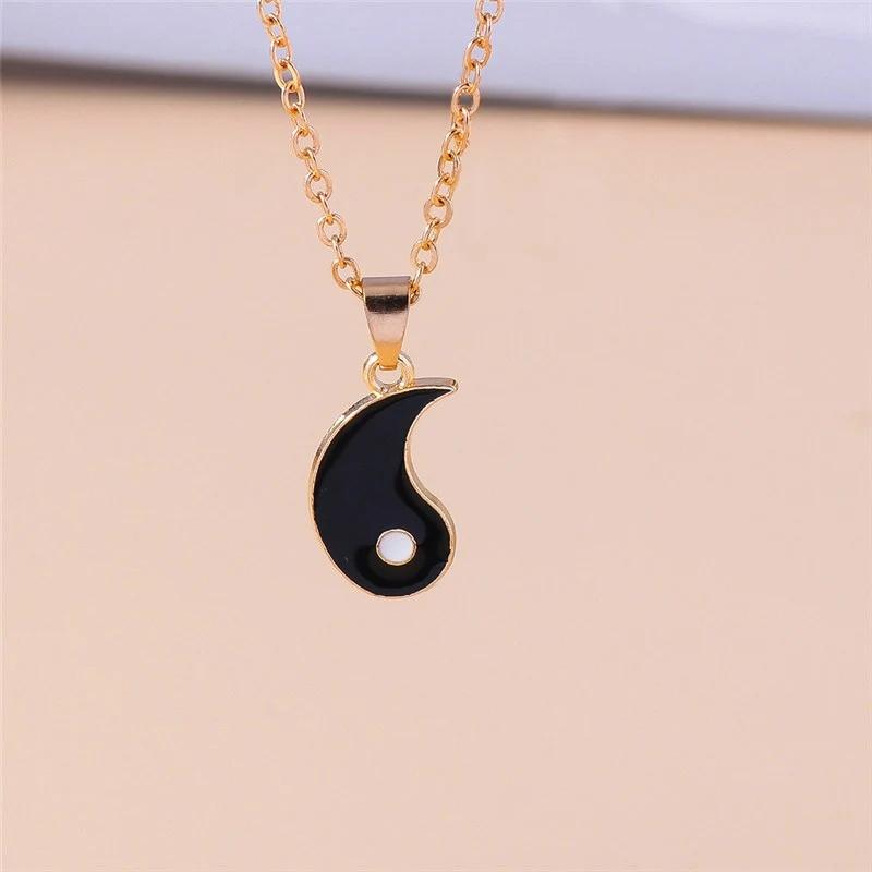 Cute Enamel Traditional Chinese Tai Chi Pendant Necklace for Couple Lovers Necklaces Chain Birthday Jewelry Gift