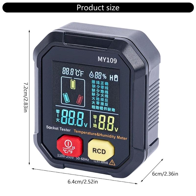 US/EU Plug Multifunctional Digital Display Socket Tester Ground Detector 48-250V 50-60Hz Color Display Voltages Tester
