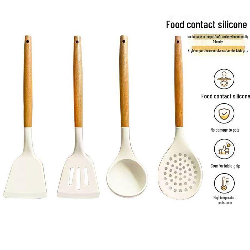 Silicone Spatula & Ladle Set with Wooden Handle for Home and Baby Food Preparation - High Quality, Stylish Design
