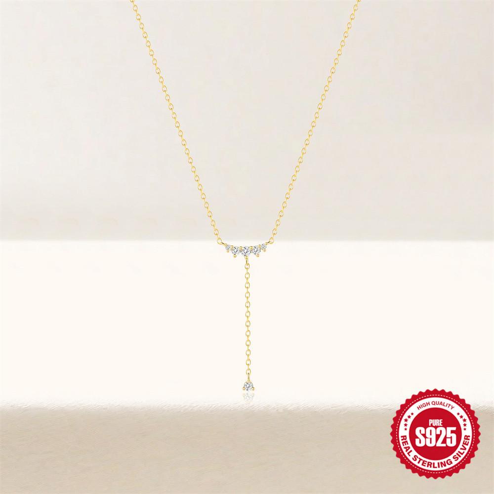 S925 Sterling Silver Stylish And Simple Single Row With Diamonds Y-Shaped Versatile Collarbone Chain Necklace V-Neck Thin Necklace