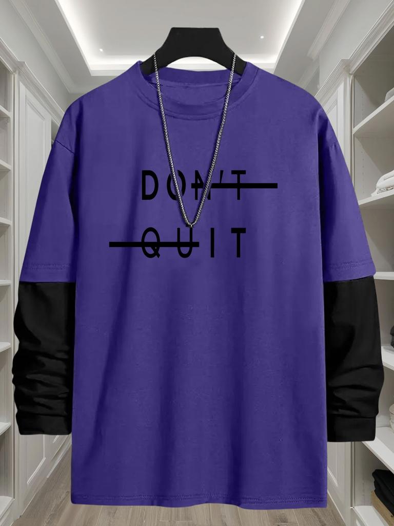 Men's Mixed Sleeve Long Sleeve Tee, Quick Dry Breathable Tops, Regular Fit for City Stroll Daily Errands Outdoor Leisure Wear
