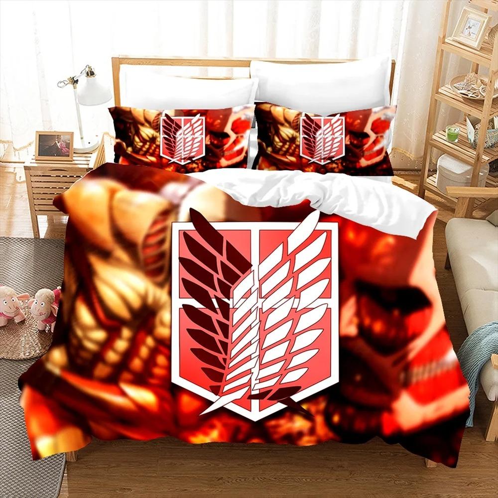 Attack on Titan Bettbezug Anime Cartoon Bettwäscheset Jungen Mädchen Schlafzimmer Dekoration Kinder Geschenk Einzel Doppelgröße