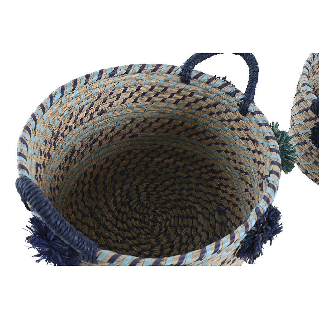 Basket Set DKD Home Decor 46 X 44 X 34 Cm Pompoms Polypropylene Seagrass