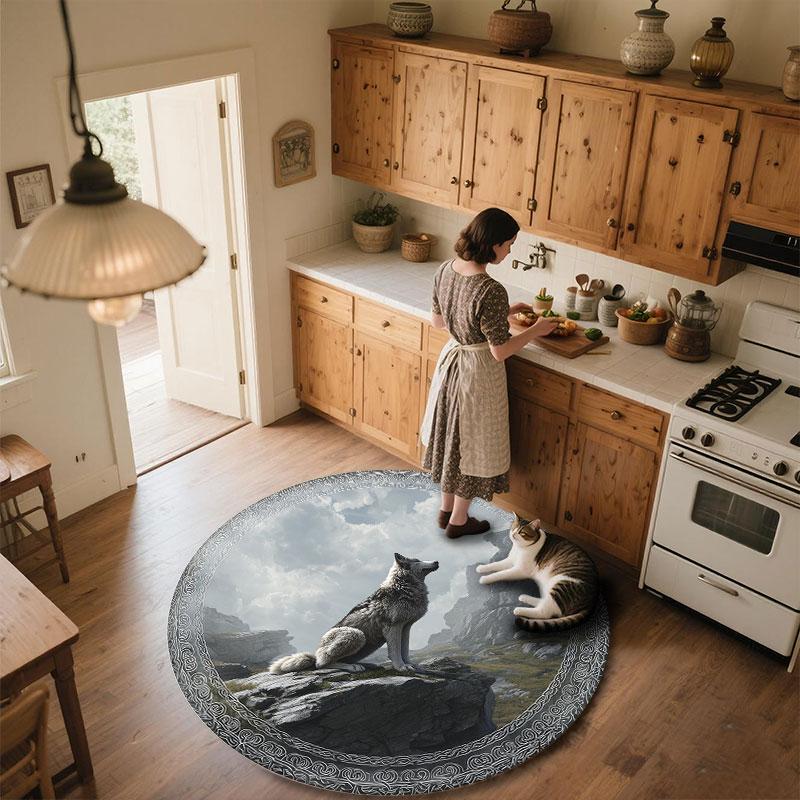 Grey Wolf pattern round rug,Carpet Rug for Living Room Bedroom Playroom ,Non-slip Floor Mat,Holiday Gifts and Birthday Gifts.
