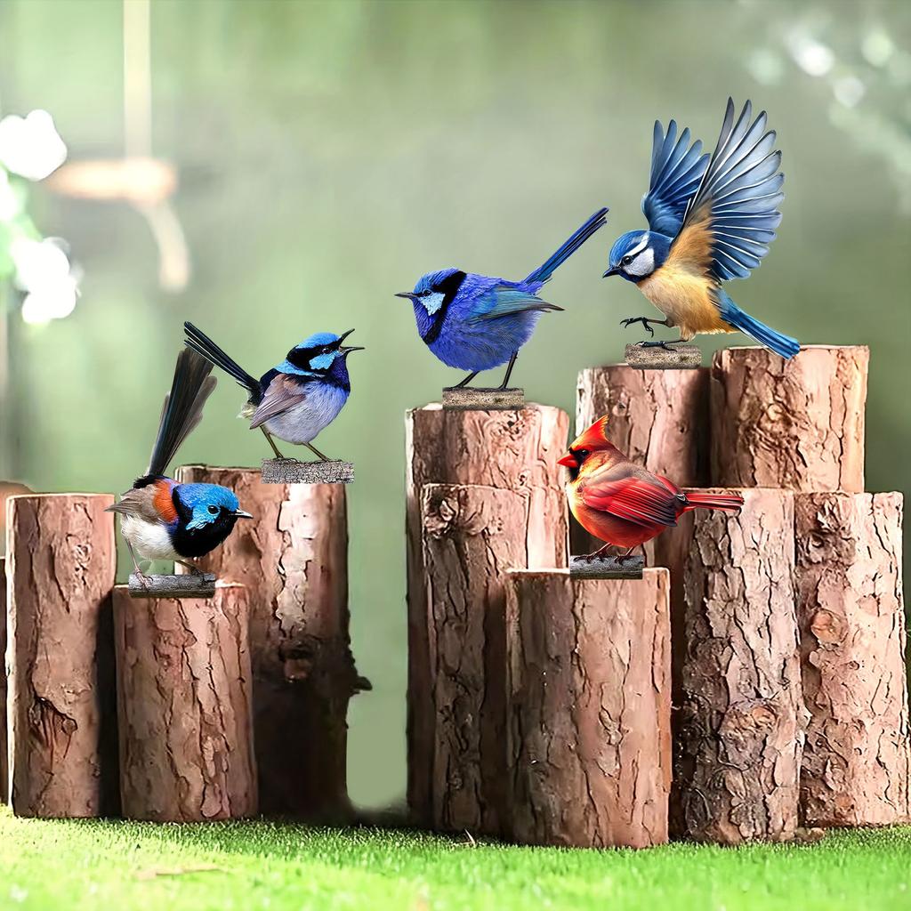 5 Stück künstlerische Eisen-Vogelfiguren für den Außenbereich, Garten und Zaun, in kräftigen Farben