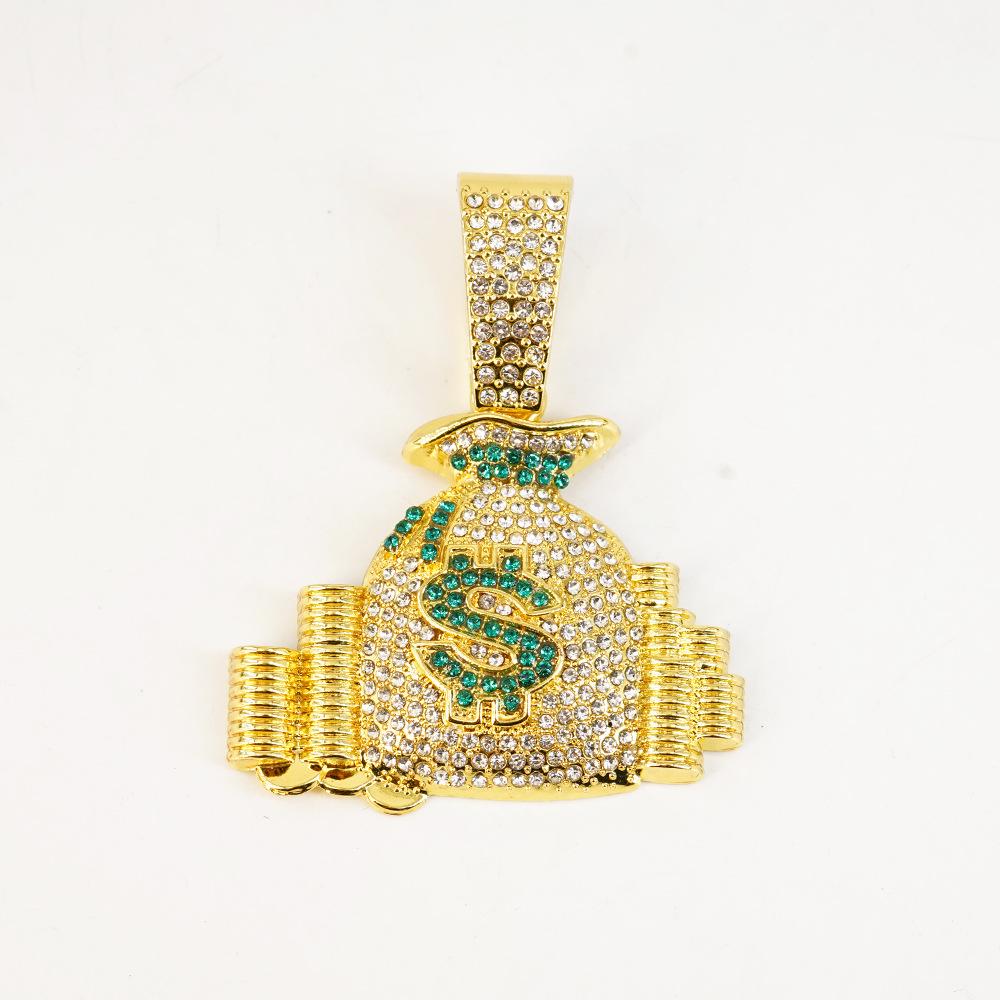 Creative Dollar Sign Money Bag Necklace with Rhinestone Pendants - Trendy Hip Hop Accessory for Men