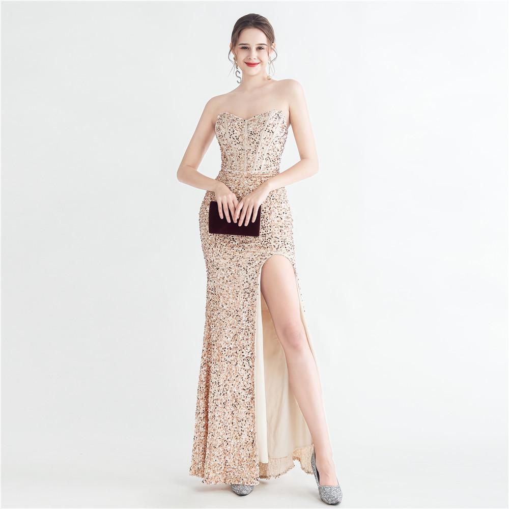 New Symphony Beads Back Strap Corset Corset Side Split Tube Top Fishbone Evening Dress