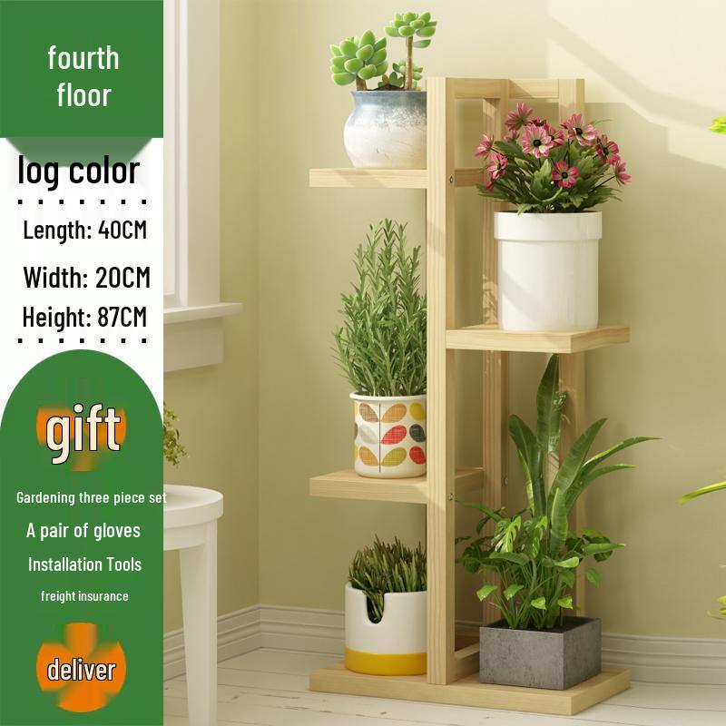 Solid Wood Plant Stand: Floor-Standing Flower Pot Holder for Balcony, Living Room, or Outdoor Space