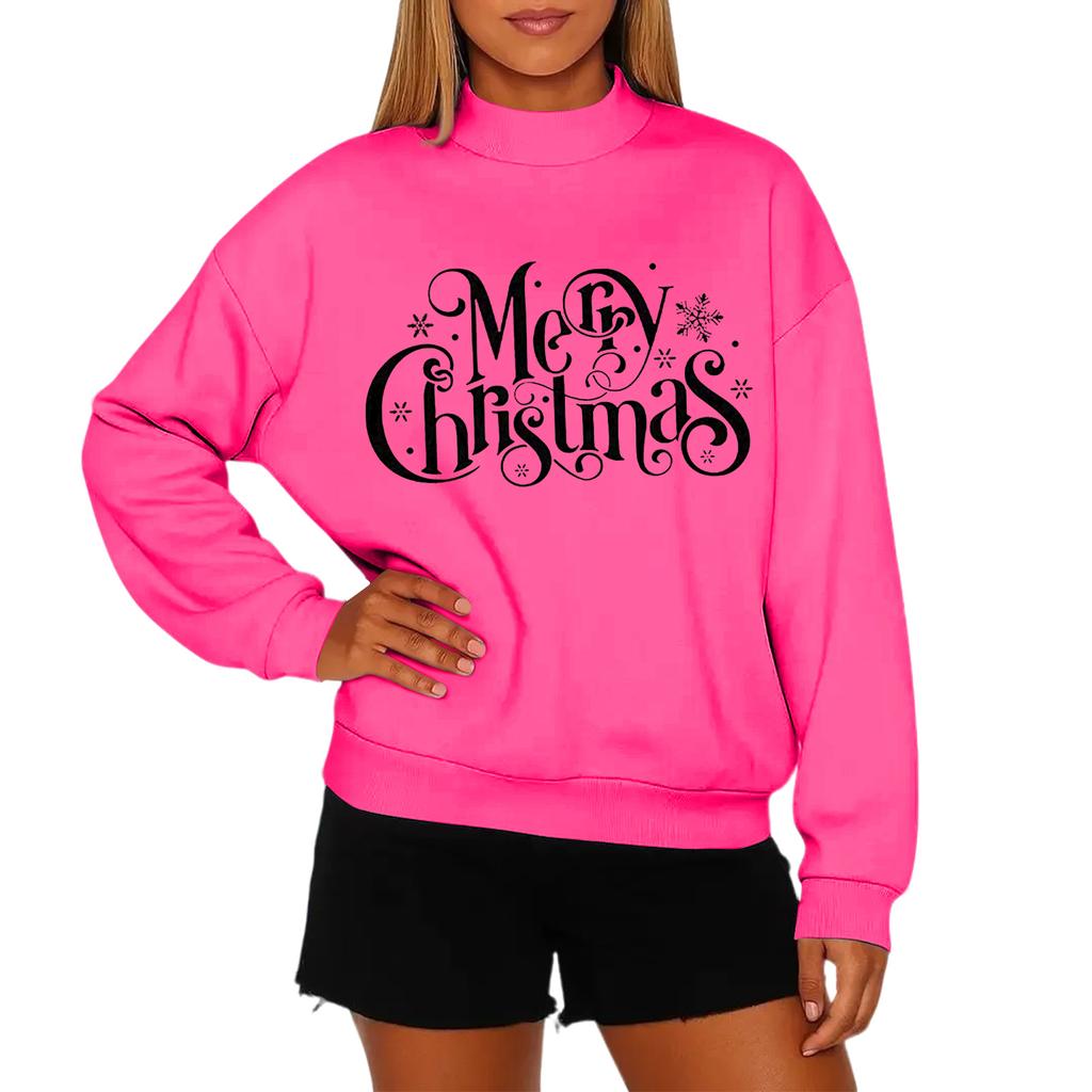 Ladies' Fashionable Casual Round Neck Long Sleeved Christmas Printed Hoodie
