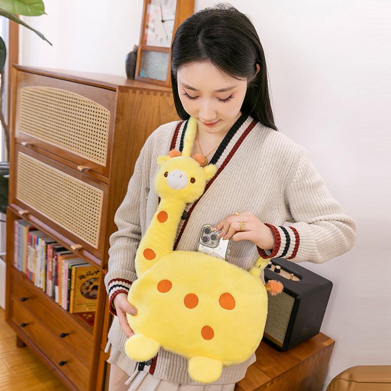 Cartoon Animal Giraffe Plush Crossbody Bag Girly Large Capacity Portable Cute Funny Giraffe Shape Shoulder Bag With Zipper Gifts